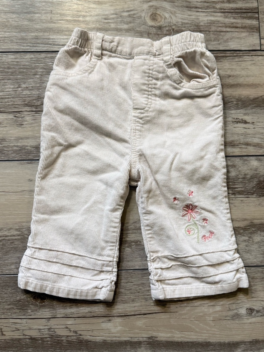 Winnie the Pooh Corduroy Baby Pants with Pink Floral Embroidery